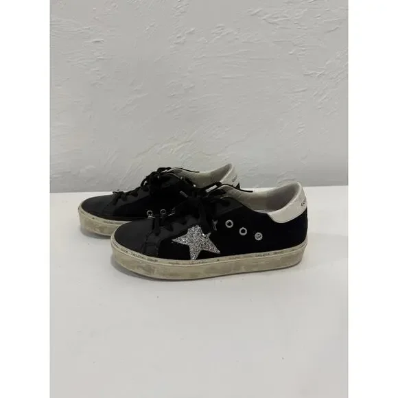 Golden Goose Black Leather Low-Top Lace-up Deluxe Hi Star Sneakers Size 38 - Picture 3 of 5